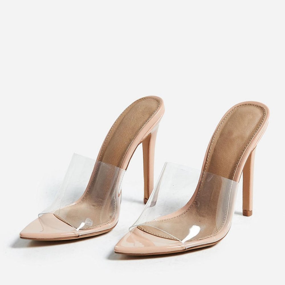 NEW๐ฅ Transparent Clear Nude Stiletto High Heel Slip-On Mules Sandals Open Toe - Picture 4 of 7